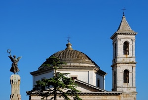 campanile, statua, cupola, croci, chiesa, angelo, albero, cielo