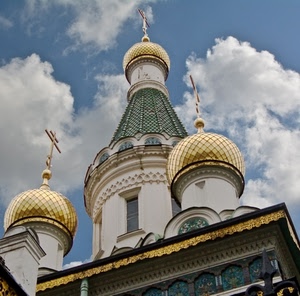 cupole, oro, nuvole, croci, chiesa, cielo, finestre, cupola