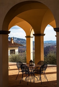 sedie, tavolo, archi, colonne, portico, tetto, pilastri, lanterna