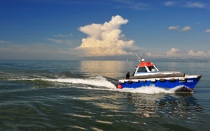 mare, nuvole, barca, scia, onde, motoscafo, acqua, nuvola, azzurro, blu