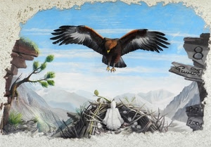 aquila, nido, murales, ali, murale, cielo, dipinto, montagne, uccelli