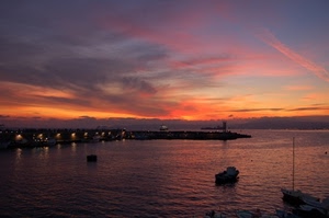 mare, tramonto, barche, nuvole, porto, acqua, rosso, cielo, luci, riflessi