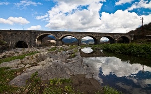 ponte, fiume, nuvole, riflesso, archi, acqua, arcate