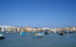 barche, mare, porto, acqua, cielo, chiesa, panorama, blu