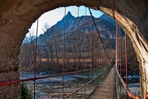 ponte, montagna, fiume, arco, alberi, montagne, torrente