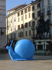 lumaca, monumento, chiocciola, azzurro, statua, piazza, bambino, cavallo, blu