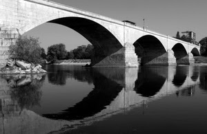 ponte, fiume, riflesso, acqua, archi, bianconero, riflessi, arcate
