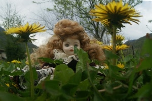 bambola, fiori, foglie, giallo, verde, giocattolo, capelli, alberi