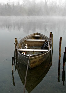 barca, nebbia, pali, lago, acqua, riflesso, fiume, foschia, legno, alberi