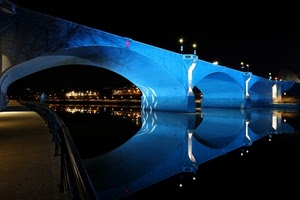 ponte, notte, blu, fiume, riflesso, luci, notturno, torino, archi, riflessi, acqua, ringhiera, azzurro, città