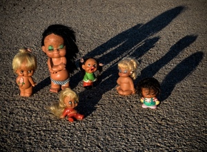 bambole, ombre, sei, giocattoli, ombra, sabbia, pupazzi, capelli