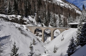 neve, ponte, alberi, montagna, inverno, archi, bianco, pini
