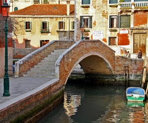 ponte, barca, canale, lampione, acqua, fiume, venezia