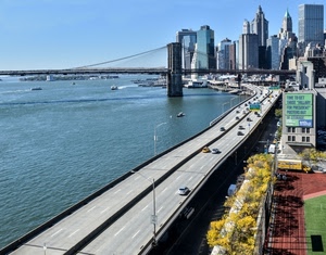 ponte, grattacieli, strada, mare, automobili, acqua, fiume, panorama, strade, autostrada