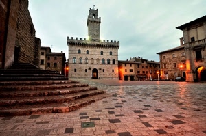 piazza, luci, torre, gradini, palazzo, scalini, castello