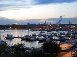 barche, porto, mare, cielo, luci, tramonto, acqua, porticciolo, alberi, fumo