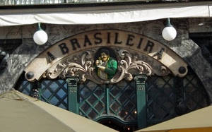 insegna, lampioni, numeri, scritta, verde, tenda, caffè, ombrelloni