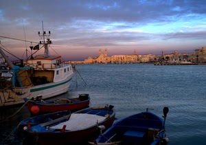barche, mare, porto, cielo, nuvole, acqua, panorama, tramonto