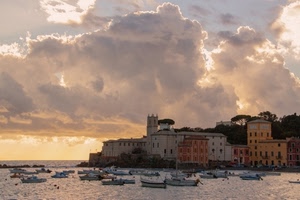 mare, barche, nuvole, porto, tramonto, borgo, cielo, case