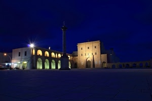 piazza, archi, blu, colonna, notturno, notte, chiesa, luce