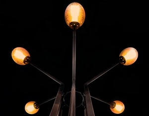 luci, cinque, lampione, nero, notte, lampioni, lampade, giallo, sera, luce, notturno, ferro