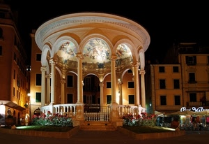 notte, colonne, fiori, luci, finestre, notturno, archi, piazza, balaustra, palazzi, piante
