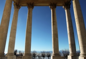 colonne, alberi, cielo, capitelli, tempio, marmo, sei