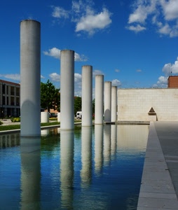 colonne, acqua, cielo, nuvole, fontana, riflesso, vasca, azzurro, riflessi