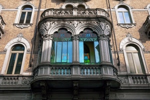 finestre, balcone, vetri, palazzo, archi, liberty, colonne