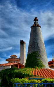 tegole, cielo, verde, comignoli, tetti, nuvole, piante, edera, tetto, rampicante, camini, comignolo, due