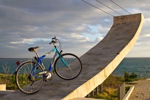 bicicletta, mare, nuvole, ruote, cielo, acqua, struttura, cavi, salita, cemento