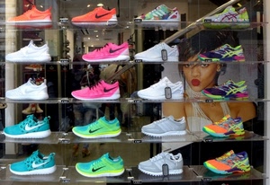 vetrina, scarpe, donna, colori, negozio, ginnastica, rosa