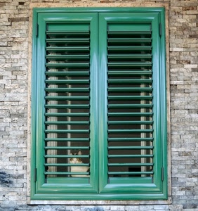 finestra, verde, gatto, persiane, persiana, chiusa, mattoni, ante, muro