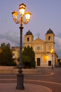 chiesa, lampione, piazza, campanili, luce, luci, alberi, lampioni, sera, campanile