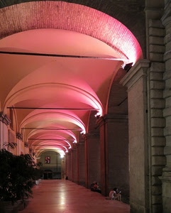archi, rosa, piante, portico, portici, pilastri, luce, persone, luci