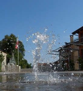 bandiera, fontana, acqua, zampillo, alberi, getto, spruzzo, spruzzi