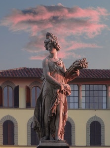 statua, finestre, nuvole, palazzo, rosa, tramonto, donna, nuvola, rosso, monumento, cielo