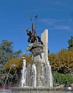 fontana, alberi, statua, acqua, zampilli, cielo, monumento