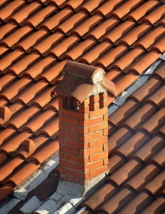 tetto, tegole, comignolo, mattoni, uno, camino, coppi