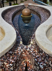 fontana, acqua, sfera, mosaico, curve, marmo, piastrelle