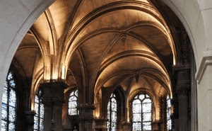 archi, vetrate, chiesa, pilastri, volte, finestre, soffitto, colonne, luci, architettura