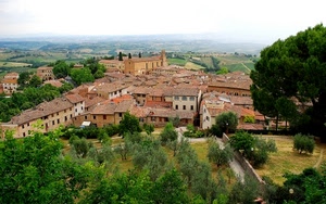 alberi, case, paese, panorama, verde, tetti, chiesa, campagna, borgo