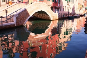 ponte, acqua, riflesso, canale, riflessi, arco, fiume, rosso