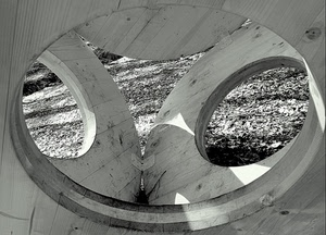 legno, cerchi, bianconero, geometrie, fori, ombre, astratto