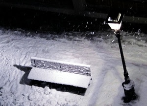 panchina, lampione, neve, inverno, luce, bianco, notte, nevicata, bianconero, notturno