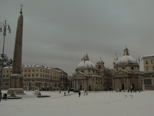 neve, chiese, piazza, obelisco, inverno, roma, cupole