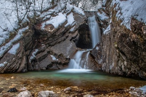 acqua, cascata, neve, rocce, inverno, bianco