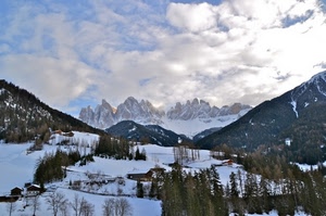 neve, montagne, nuvole, alberi, montagna, panorama, inverno, case