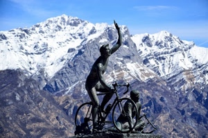 bicicletta, neve, monumento, ciclista, montagne, montagna, statue, statua