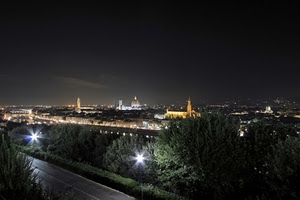 luci, alberi, notturno, panorama, cupola, notte, lampioni, strada, città, firenze
